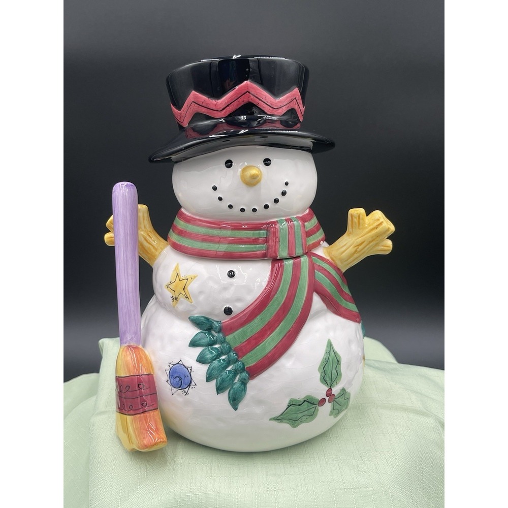 Sango Sweet Shoppe Christmas Snowman Cookie Jar Sue Zipkin Ceramic Holiday MCM